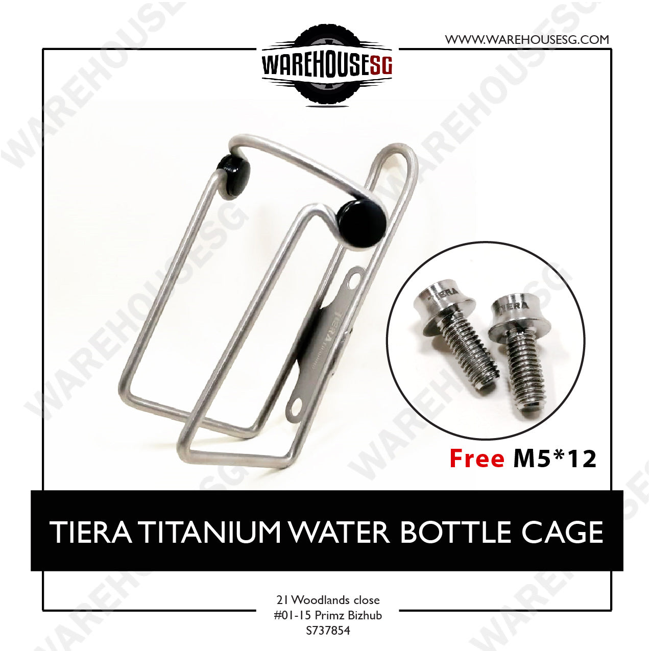 TIERA TITANIUM WATER BOTTLE CAGE + FREE 2x TIERA Titanium Bolts (M5*12)