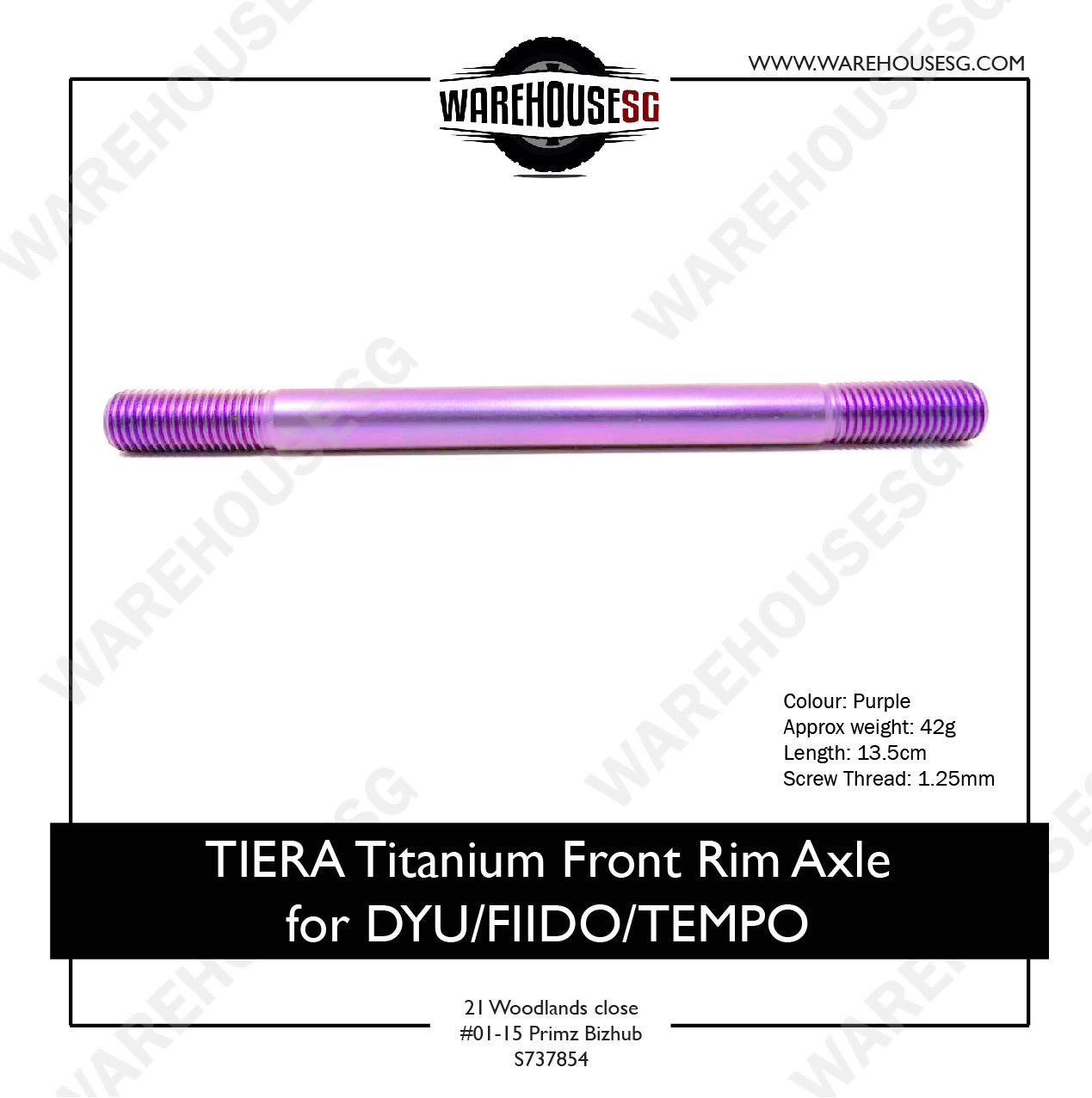 TIERA Titanium Front Rim Axle M10x135mm (1.25mm)