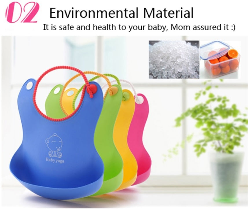 ★AUTHENTIC Baby YUGA★ Waterproof Silicone Roll Up Washable Feeding Baby Bib Crumb Catcher BPA Free